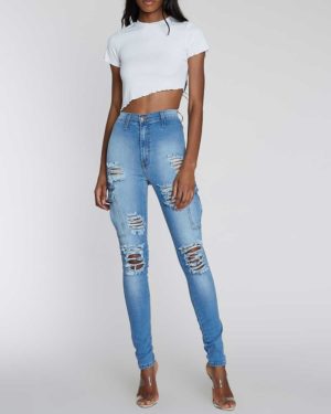 First Love Distressed Cargo Skinny Jeans